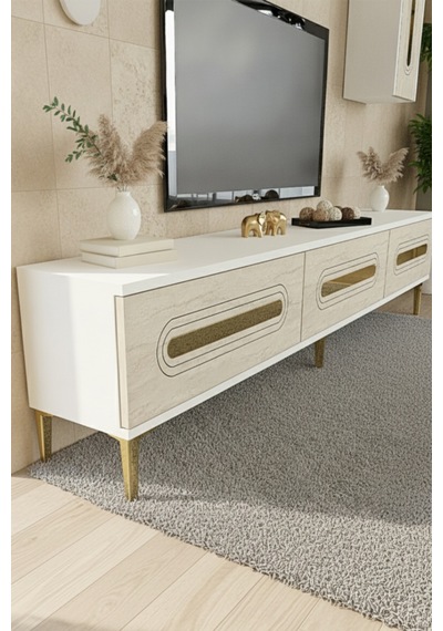 Tvr1804btg Rany Tv Ünitesi Takımı Beyaz-traverten-gold 180cm Beyaz - Traverten - Altın Tvr1804btg Rany Tv Ünitesi Takımı Beyaz-traverten-gold 180cm Beyaz - Traverten - Altın