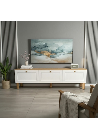 Zenith Membran Mdf Kapaklı Modern Tv Ünitesi - Beyaz Beyaz