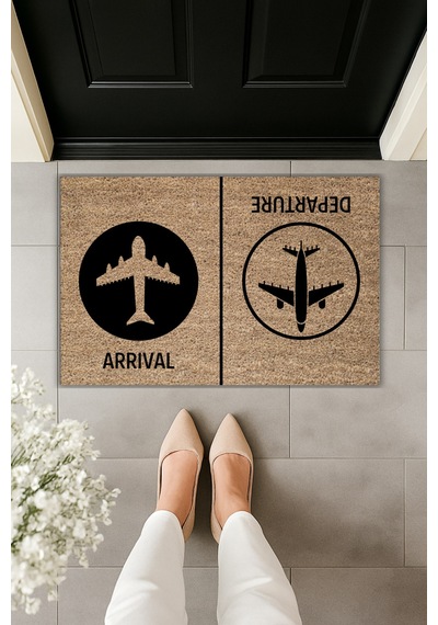 Rugmood Modern Dijital Baskı Paspas - Uçak Paspas - Kapı Önü Paspası 70x45cm Kahverengi