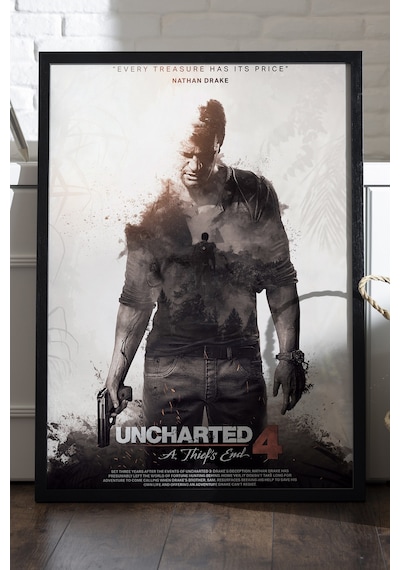 Uncharted Siyah Ahşap Çerçeveli Poster, Dekoratif Oyun Duvar Tablosu
