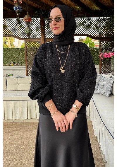 Rabia Şamlı Tanem Tüvit-saten Etekli Takım Siyah Normal