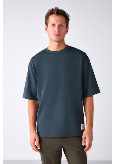 Grimelange Joel Erkek %100 Organik Pamuklu Kalın Kumaşlı Özel Dokulu Etiket Detaylı Oversize Yeşil T-shirt