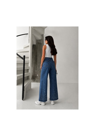 Kene Jeans Yüksek Bel Bilek Boy Tintli Bol Paça Denim Pantolon Tintli