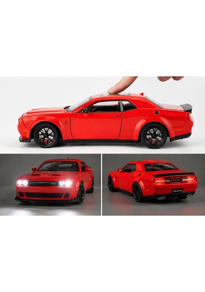 Dodge Challenger 1:24 Ölçek Diecast Metal Model Araba Sesli Ve Işıklı Kapı Kapılar Açılır