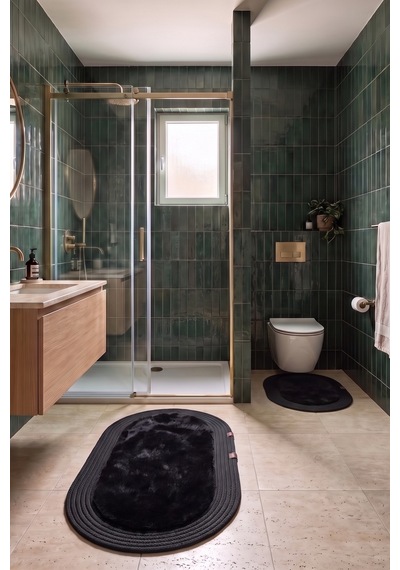 Banyo Paspası Takımı 60x100+40x60 Cm Düz Siyah & Siyah