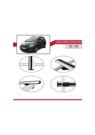 Toyota Corolla Spacio E120 2001-2007 Arası İle Uyumlu Basic Model Ara Atkı Tavan Barı Gri 3 Adet
