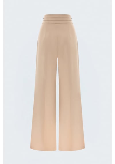 Sateen Bel Detaylı Pantolon - Koyu Bej-137809