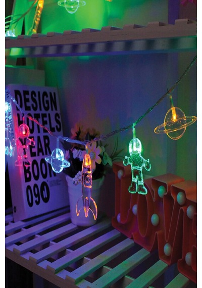 Dekoratif Çocuk Bebek Odası Led Şerit Astronot Uzay Gemisi Gezegen Temalı Pilli 10 Led'li 2 M RGB