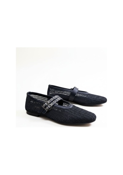 Ne&ve Shoes Siyah Transparan File İki Tokalı Kapsül Detaylı Kadın Yuvarlak Burun Babet