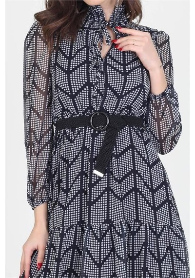 Dip Moda Kadın Puantiyeli Şifon Elbise Dpnb0005 Siyah