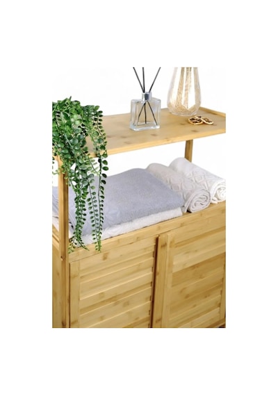 Bambu Çift Kapaklı 2 Raflı Çok Amaçlı Düzenleyici Organizer Banyo Dolabı Bambu