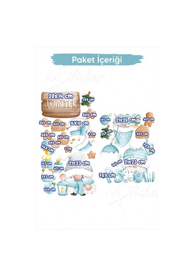 Sevimli Kış Cüceleri, Yeni Yıl Yılbaşı Sticker Seti, Cüceler Kurabiyeler Ve Kış Konseptli Sticker Dijital Baskı