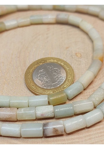 Bileklik Boy Amazonit Taşı Silindir Kesim 5.5x7.5mm Yarım Dizi 49318 18cm Uzunluğundadır Çok Renkli