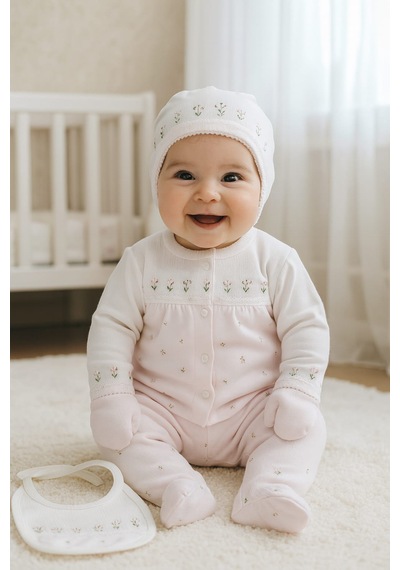 Milays 0-3 Ay Gaye Kız Bebek Renkli Çiçek Nakışlı %100 Pamuk 5li Set Açık Pembe