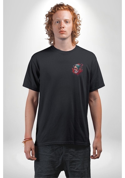 Santa Cool Gözlüklü Siyah Oversize Unisex Ön Sol Yan Minimal Baskılı Tişört Koyu Siyah
