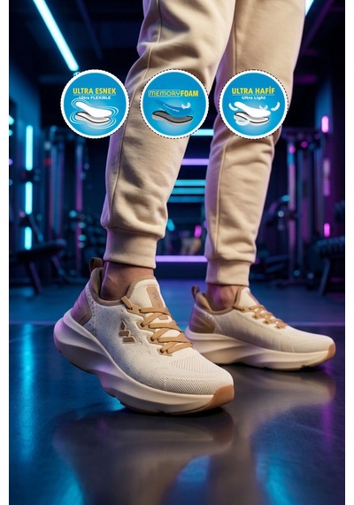 Walkway Bej Fileli Hafif Esnek Hafızalı Taban Unisex Spor Ayakkabı Flexnova M