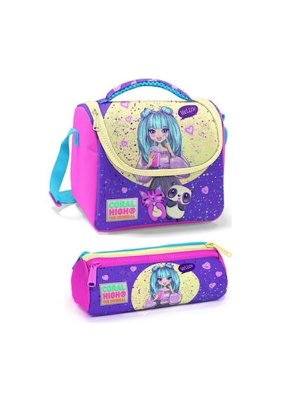 Coral High Mor Pembe Anime Kız Çocuk Beslenme Çantası Seti
