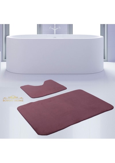 Bonny Home Unicolor Düz Mürdüm 2li Banyo Paspası Halısı Seti Kaymaz Krem