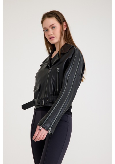 Oversize Biker Bayan Deri Ceket Vb-8 Bk-2518 - 23350 Siyah