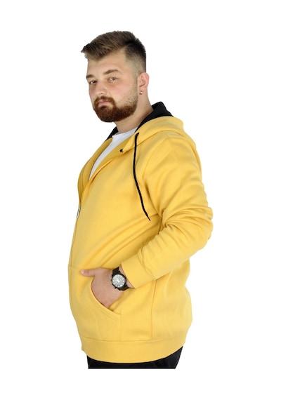Mode Xl Erkek Sweatshirt Kapşonlu Zippered Basic 20543 Hardal 001
