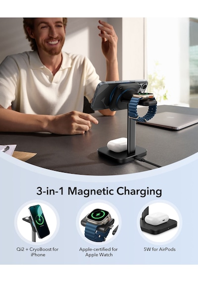 Qi2 Cryoboost 3 İn 1-15w Magsafe Masaüstü Şarj Standı İphone, Apple Watch Ve Airpods Uyumlu
