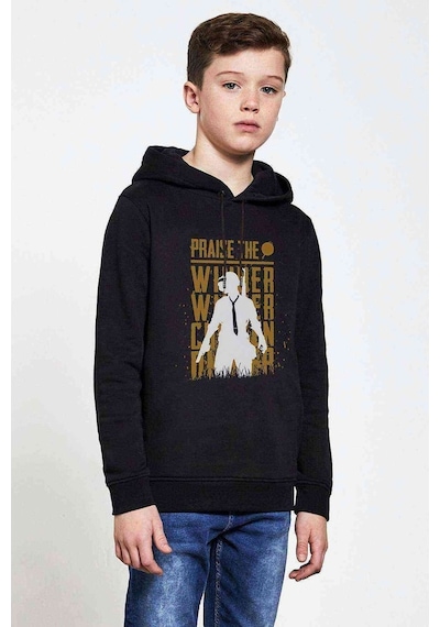Tshirthane Pubg Praise The Winner Baskılı Unisex Çocuk Kapüşonlu Siyah Sweat Siyah