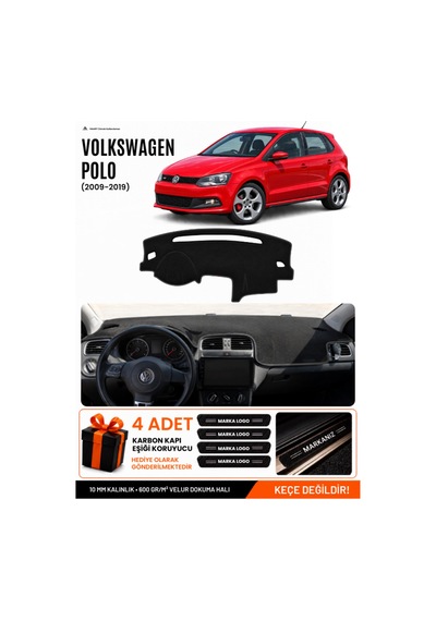 Volkswagen Polo 2009-2019 Uyumlu Torpido Koruma, Torpido Örtüsü, Torpido Kılıfı - Siyah - Vw021