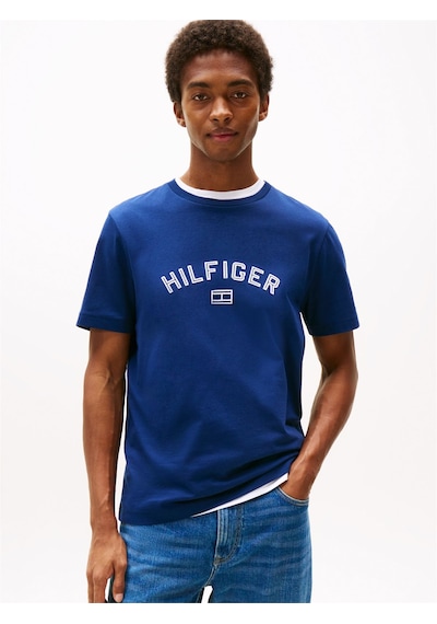 Tommy Hilfiger Hılfıger Flock Tee Erkek Mavi T-shirt - Mw0mw39357