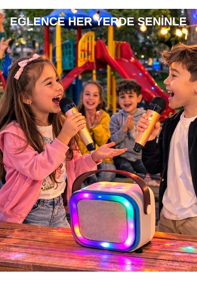 Teknozeel Çift Mikrofonlu Karaoke 5 Ses Efektli Rgb Işıklı Bluetooth Kablosuz Hoparlör Pembe Renk Ses Bombası