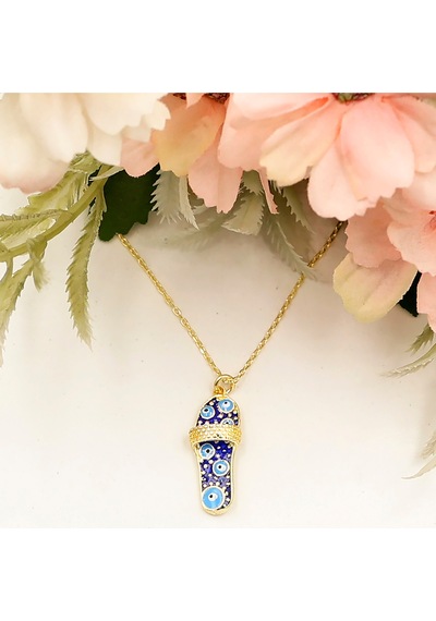 Nazar Boncuklu Gold Açık Terlik Kolye Rose - Gold -  Gümüş