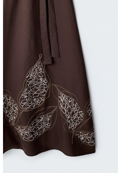 Sateen Nakışlı Kolsuz Elbise - Koyu Kahve-137492 Koyu Kahverengi