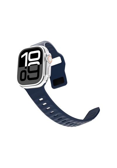 Watch 7 45mm Kordon Kordon Çift Renk Özel Tasarım Krd-160 Silikon Strap Kayış Lacivert