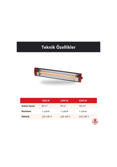 Hsr Home Living Sunshine Duvar Tipi Elektrikli Isıtıcı Infrared 1800 W