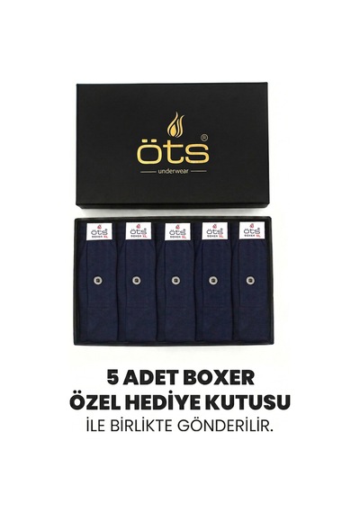 Öts Premium 5'li Erkek Boxer Düğmeli, Süprem - Hediye Kutulu, %100 Pamuk, Lacivert