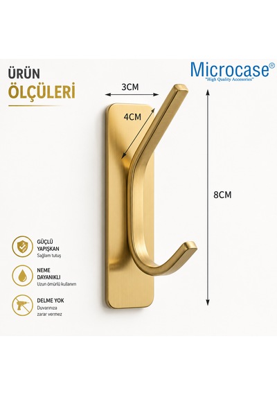 Microcase Yapışkanlı Metal Banyo Mutfak Eşya Havlu Vb Ürün Askılığı Gold 2 Adet Al002 Altın