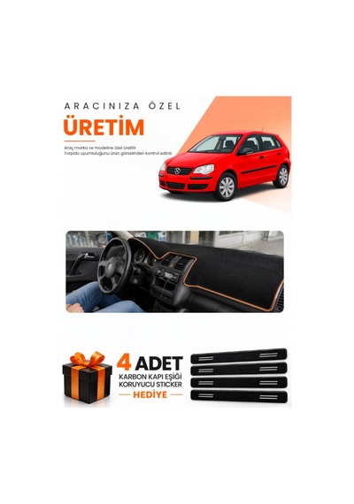 Volkswagen Polo Dürbün 2001-2009 Uyumlu Torpido Koruma Örtüsü Oto Kılıfı - Siyah Kahverengi