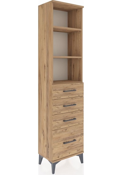 Arges Dolap 3 Raflı 4 Çekmeceli 44x30x182 Çam-çam Çam