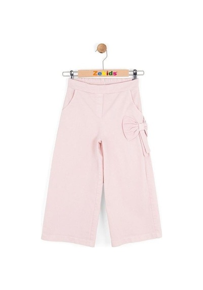 Zekids Kız Çocuk Fiyonk Detaylı Geniş Paça Pantolon-16153 Pudra