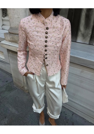 Diva Butik Düğme Detaylı Toz Pembe Ceket Açık Pembe