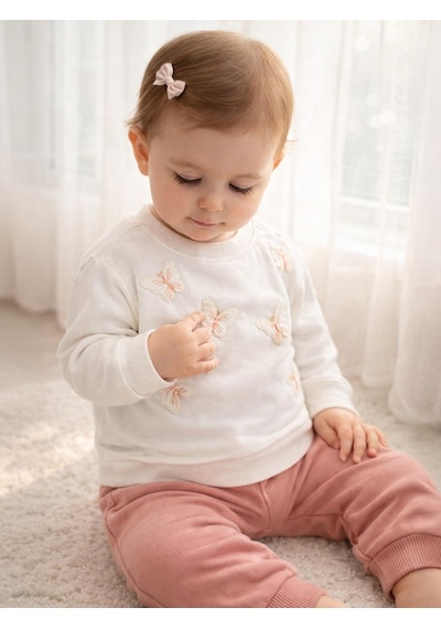 Civil Baby Kelebek Nakışlı 6-18 Ay Takım - Ekru 17973000826S1