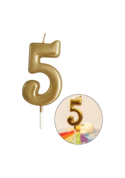5 Yaş Gold Rakam Mum, Parlak Altın Rengi Doğum Günü Mumu Sarı Yaldızlı Pasta Mumu
