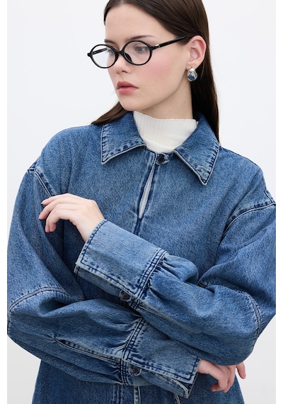 Manuka Geniş Manşetli Denim Gömlek Mavi Mavi