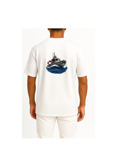 Bahriyeli Collection Oversize Kb4319 Sahil Güvenlik Botu Cep Ve Sırt Baskılı Unisex T-shirt Beyaz