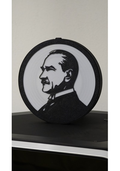 Morfem3d Atatürk Silüetli Led Aydınlatmalı Daire Lamba Model 2 Duvar & Masa Üstü Kullanım Siyah - Beyaz