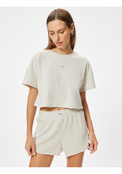 Koton Dokulu Crop Pijama Üstü Kısa Kollu Bisiklet Yaka Rahat Kalıp Vızon Melanj 5wlk40025mk Vizon Koton Dokulu Crop Pijama Üstü Kısa Kollu Bisiklet Yaka Rahat Kalıp Vızon Melanj 5wlk40025mk Vizon