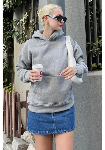 Grimelanj Kapüşonlu Şardonlu Oversize Cepli Sweatshirt Mg2206