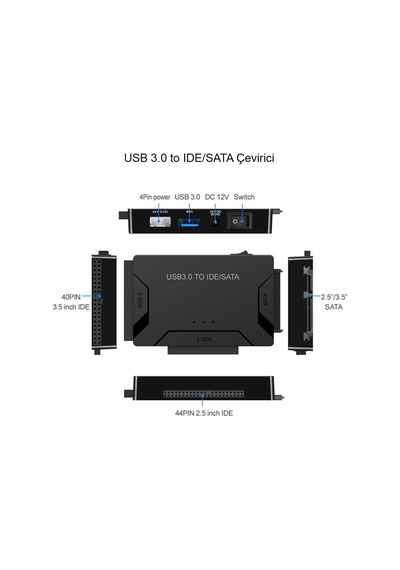 Usb 3.0 To Ide-sata 2,5"- 3,5" Harici Harddisk Dönüştürücü Adaptör Destekli Set