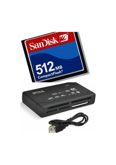 Sandisk 512 MB Compact Flash Hafıza Kartı + USB 2.0 CF Kart Okuyucu