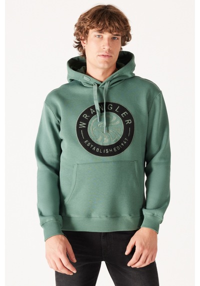 Wrangler Regular Fit Normal Kesim Kapüşonlu İçi Polarlı Yeşil Sweatshirt