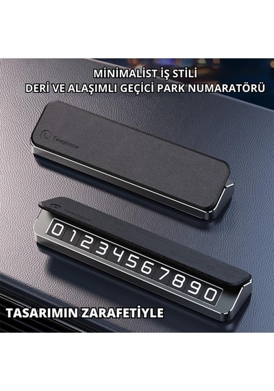 Coofbe Deri Kapaklı Gizlenebilir Alüminyum Araç Park Telefon Numaratörü Geçici Park Numaratör Plakalık